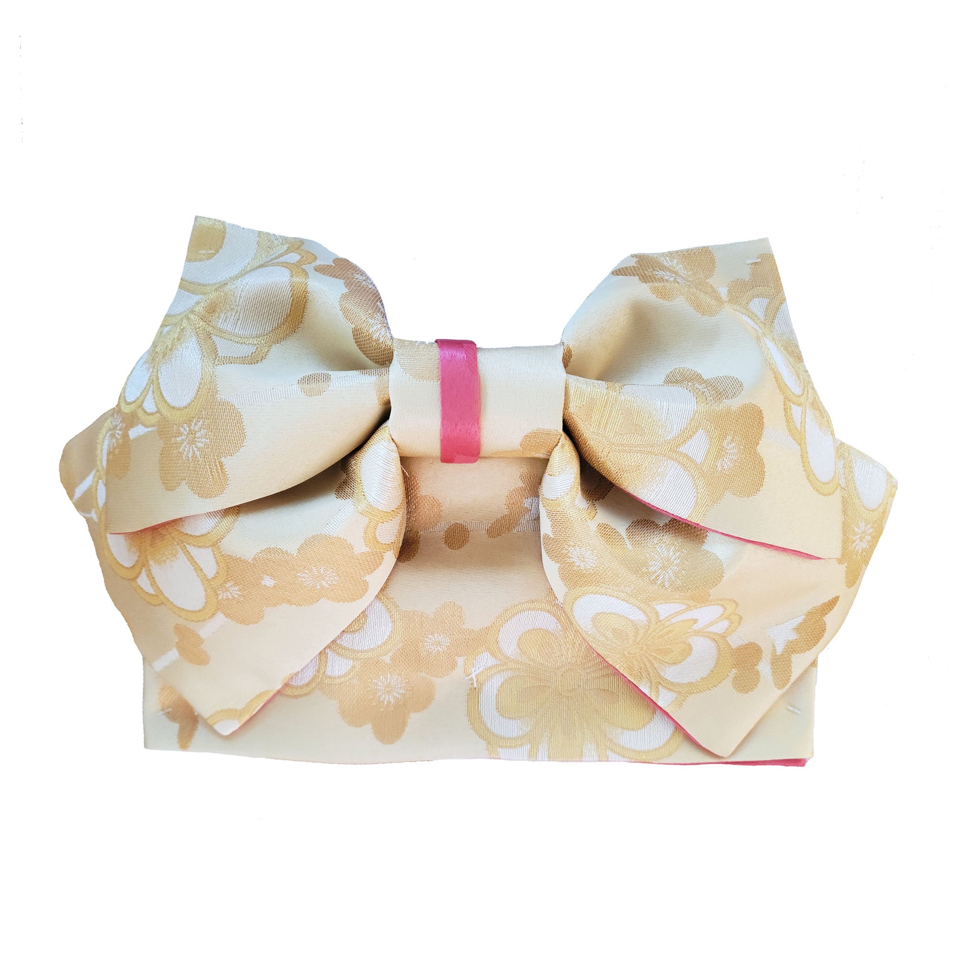 Japanese Pre-Tied Obi Belt - Plum Blossoms Gold