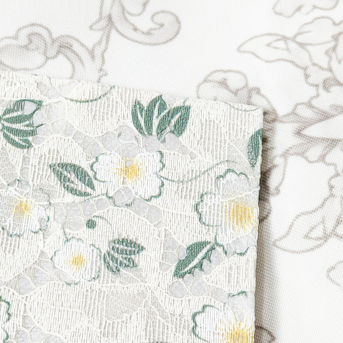 Flat Obi Belt - Yellow Floral Lace in White (Style #1021)