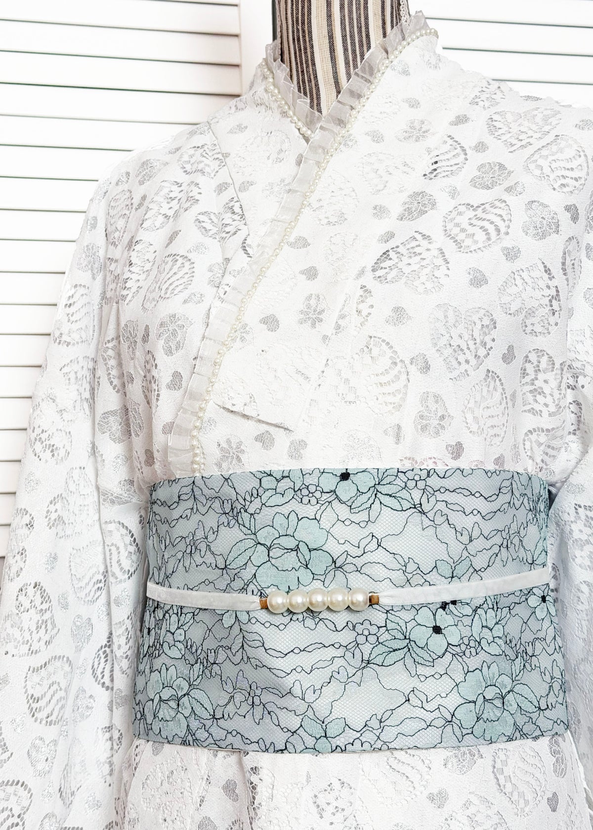 Flat Obi Belt - Floral Lace in Blue (Style #1022)