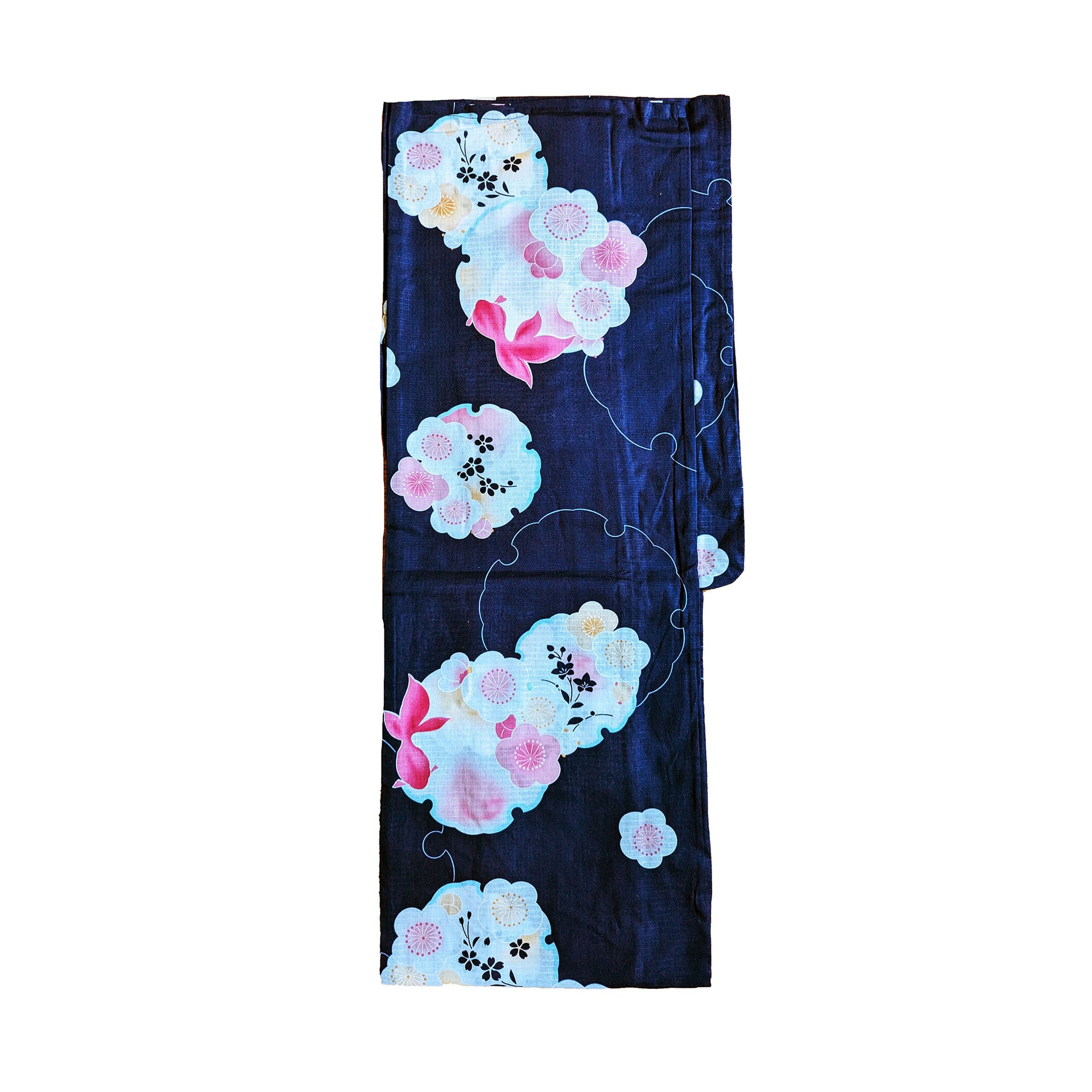 Japanese Yukata Kimono - Goldfish and Plum Blossoms in Indigo
