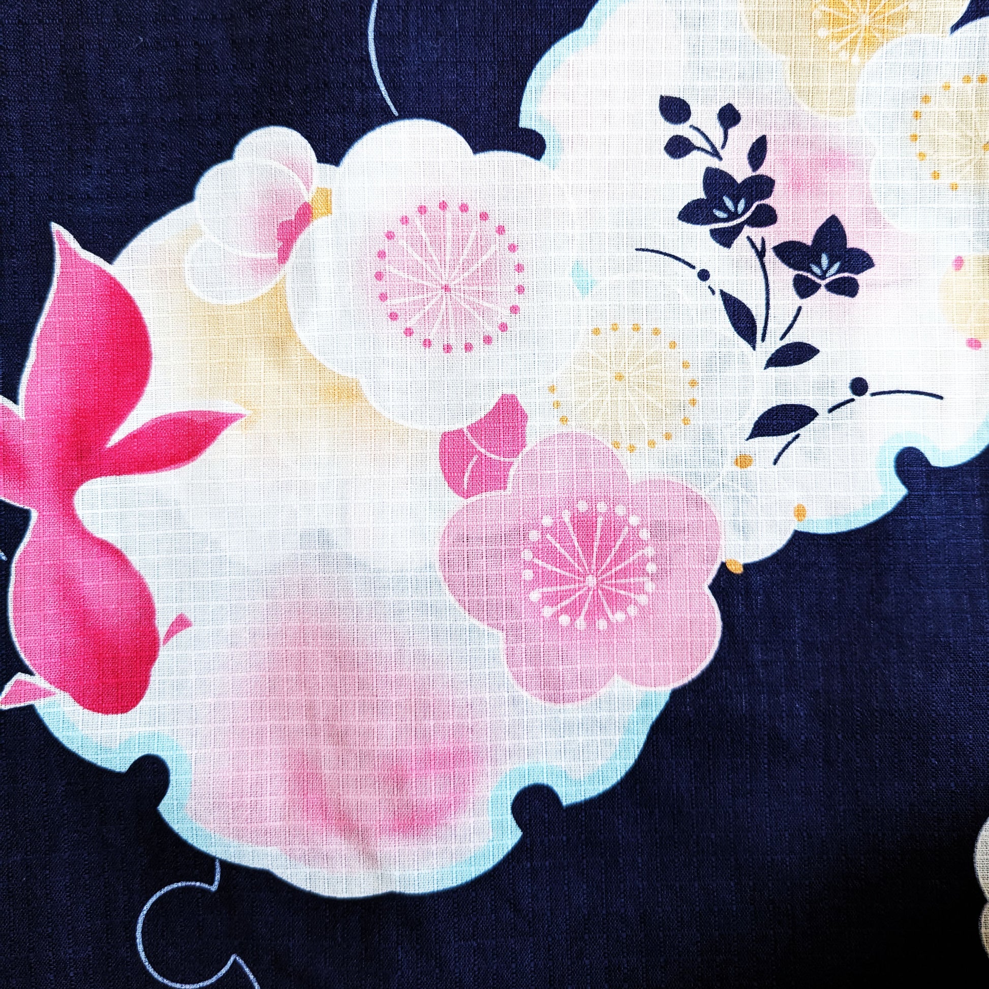 Japanese Yukata Kimono - Goldfish and Plum Blossoms in Indigo