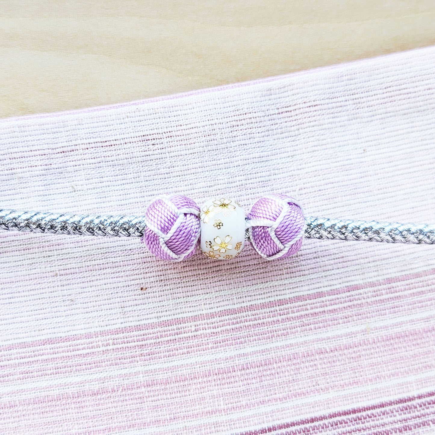Japanese Kazari Himo - Purple and Silver Triple Beads