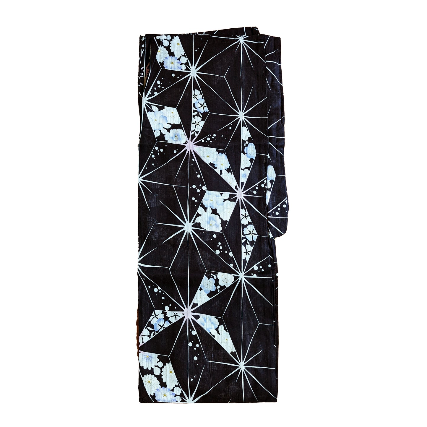 Traditional Japanese Yukata Kimono - Starbursts and Flowers in Black