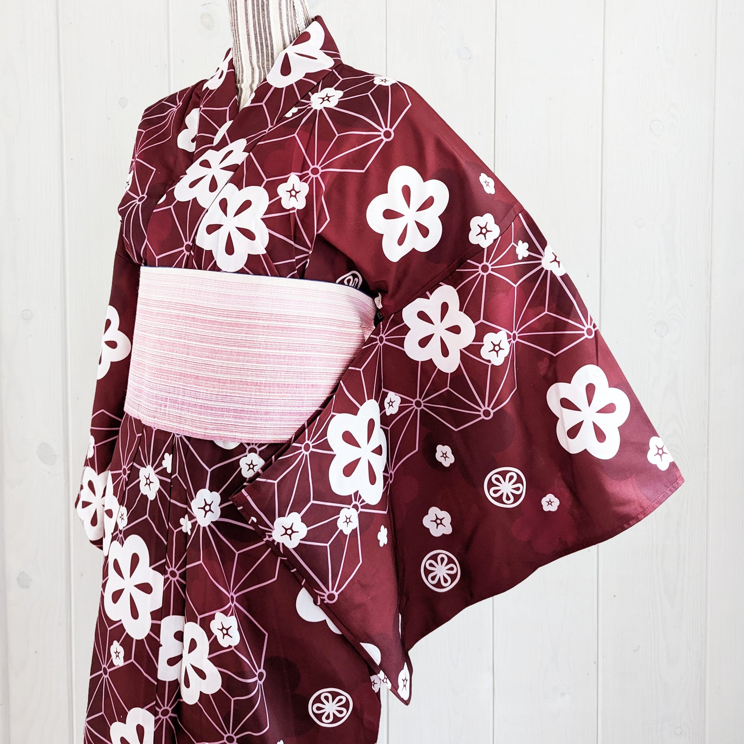 Japanese Yukata Kimono Plus Size - Plum Blossoms in Maroon