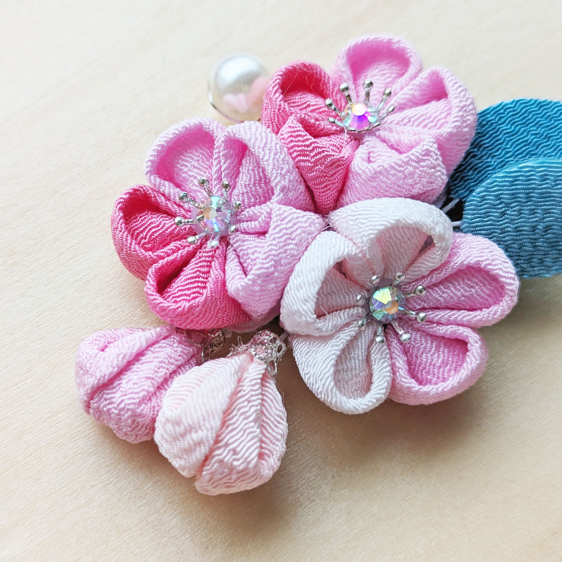 Japanese Pink Plum Flower Trio Hair Clip