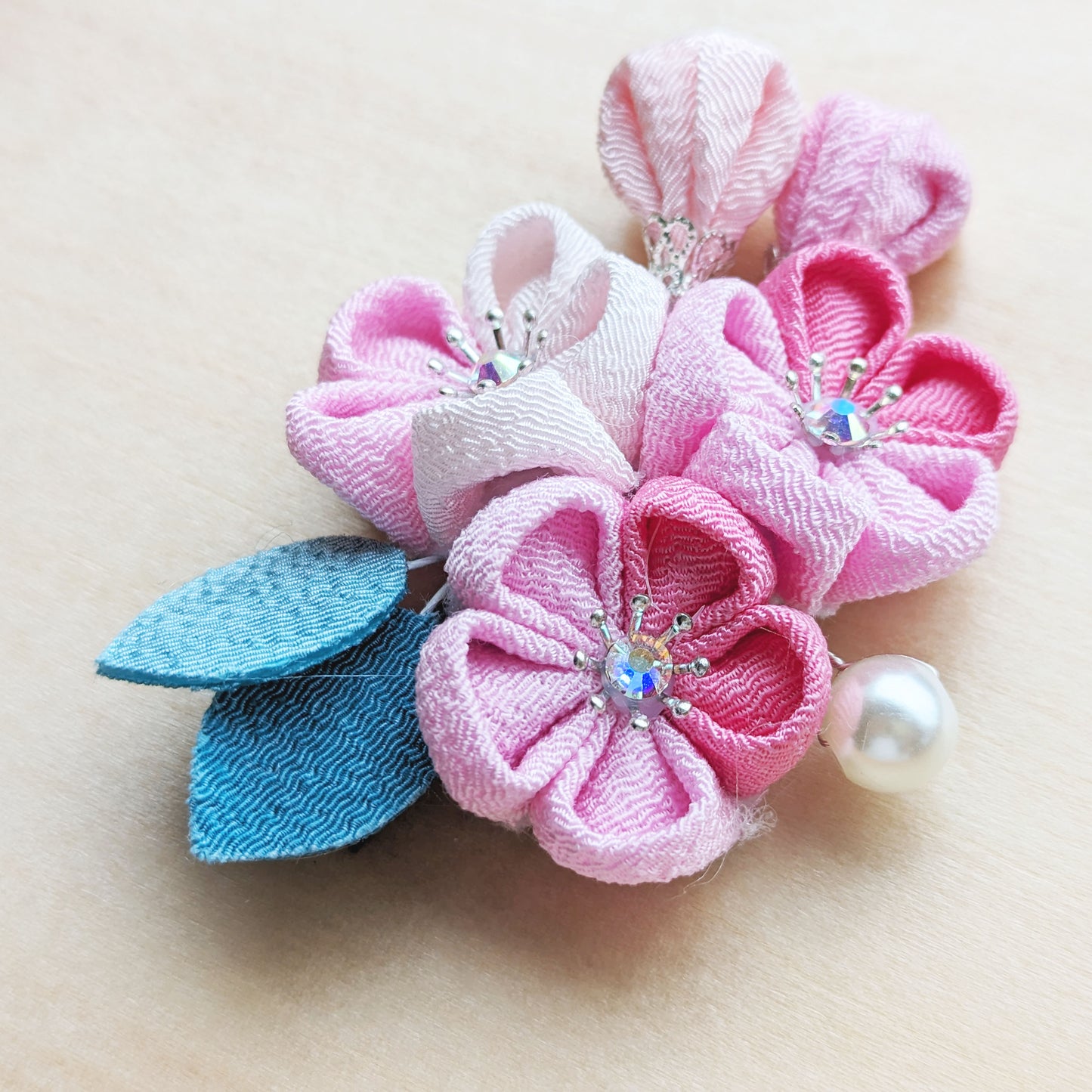 Japanese Pink Plum Flower Trio Hair Clip
