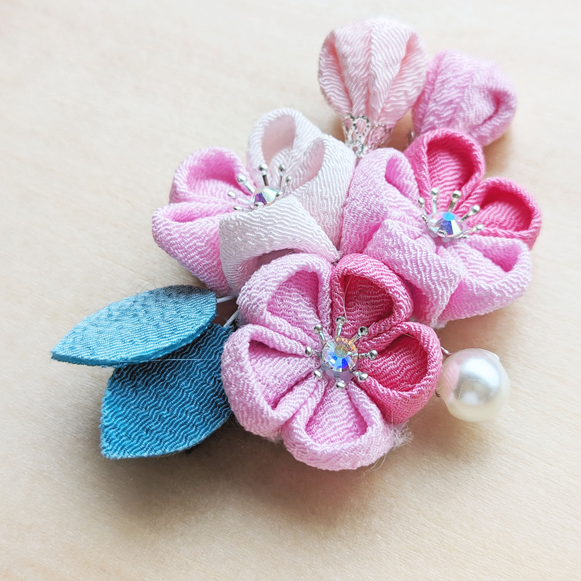 Japanese Pink Plum Flower Trio Hair Clip