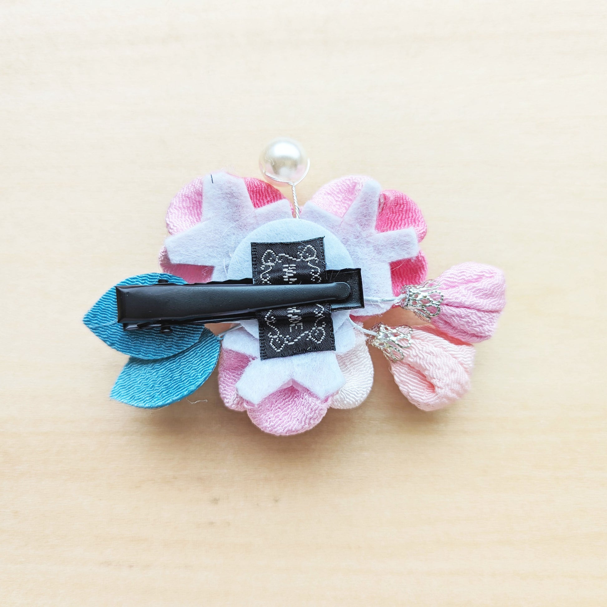 Japanese Pink Plum Flower Trio Hair Clip