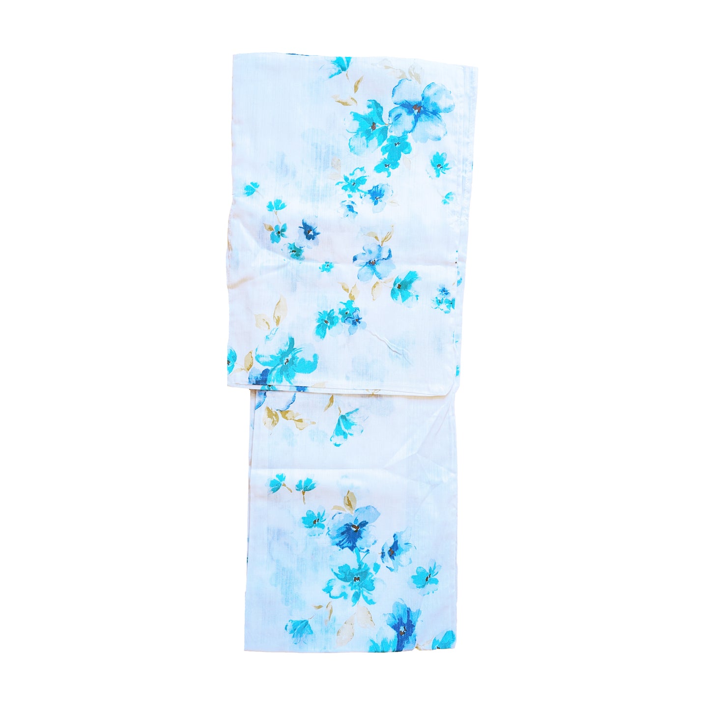 Japanese Yukata Kimono - Blue Watercolor Flowers in White