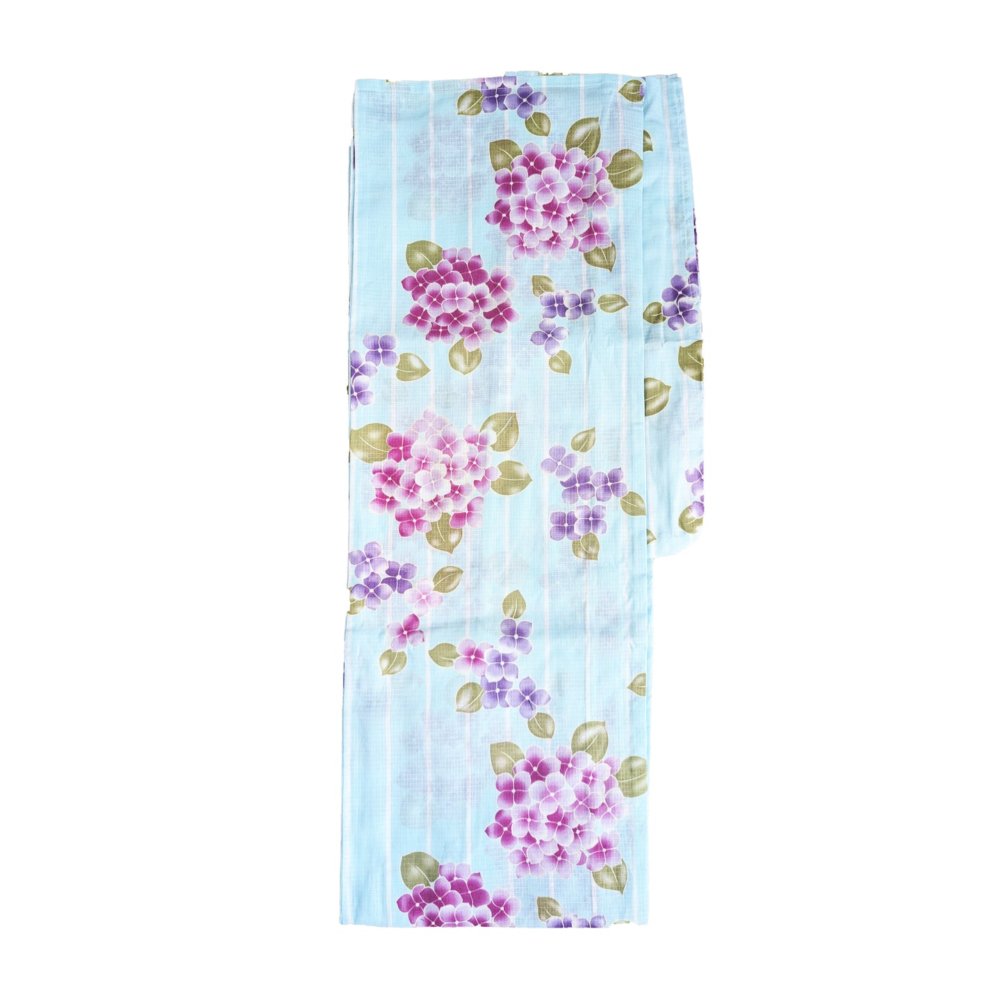Japanese Traditional Yukata Kimono - Purple Hydrangeas in Striped Blue