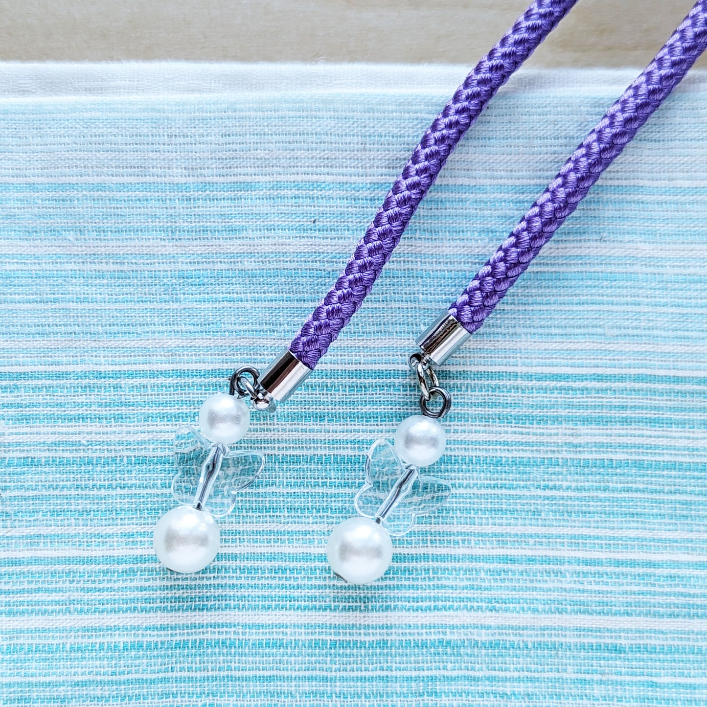 Japanese Kazari Himo - Silver/Purple Flower Knot