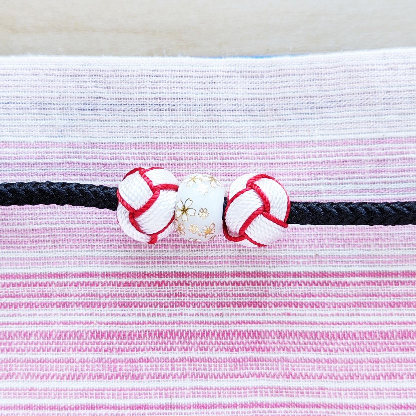 Japanese Kazari Himo - White/Red Triple Beads