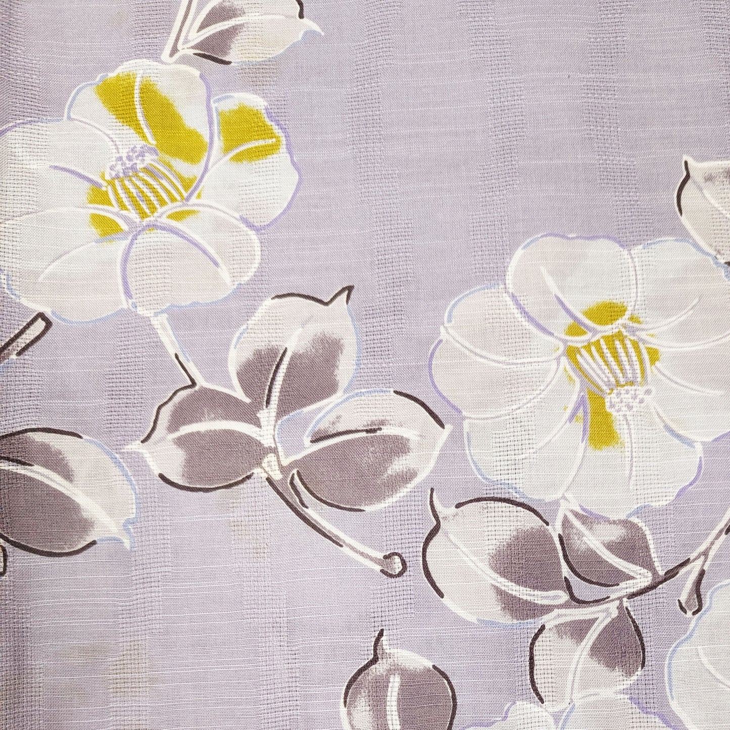Japanese Yukata Kimono - White Camellias in Lavender Gray