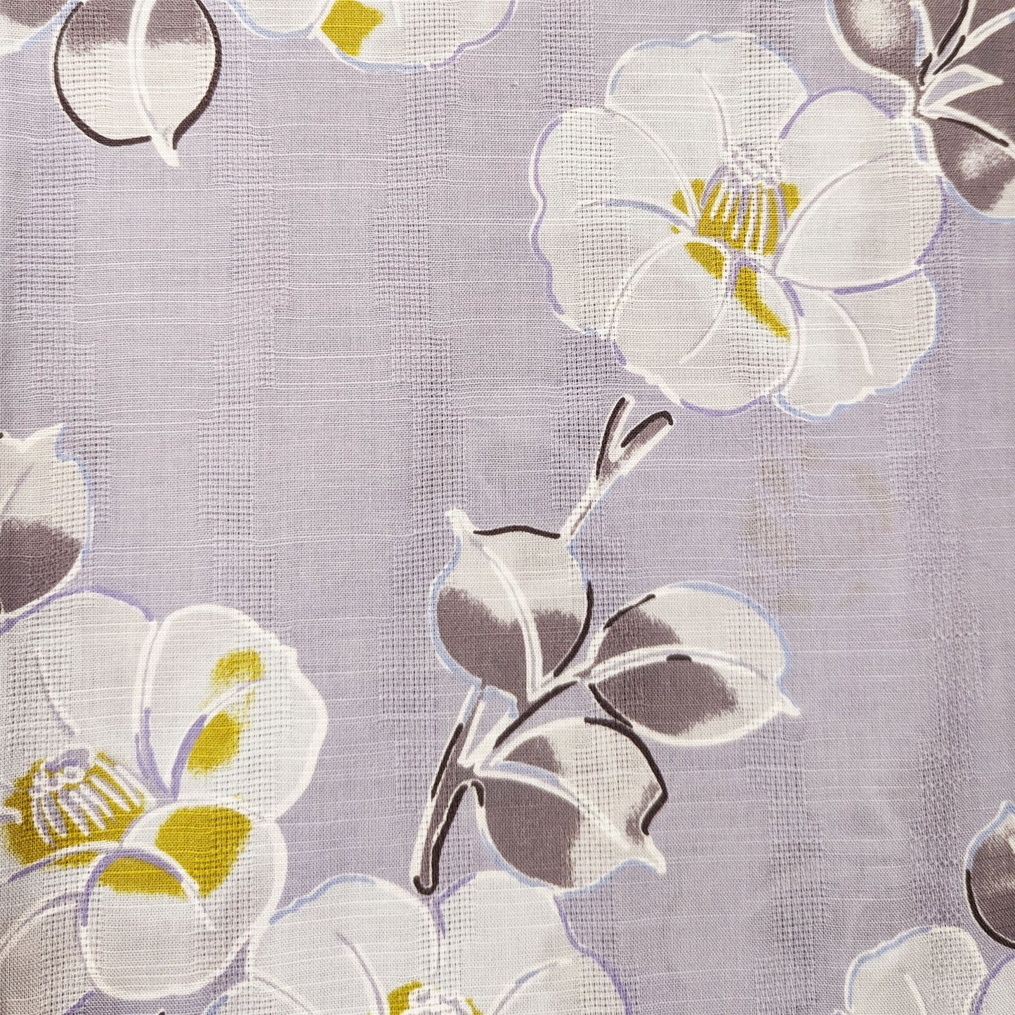 Japanese Yukata Kimono - White Camellias in Lavender Gray