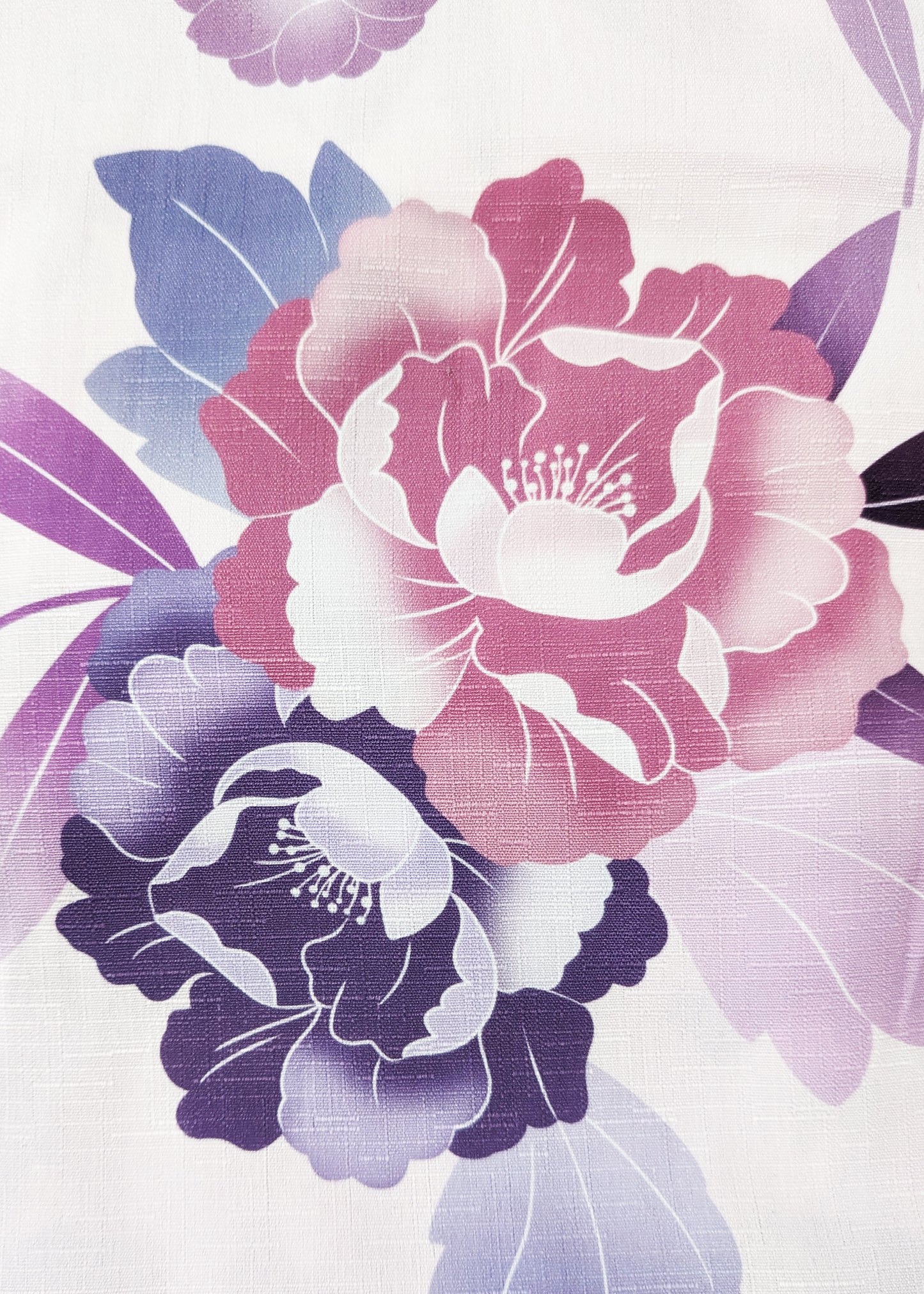 Japanese Yukata Kimono Plus Size - Purple Camellias in Pink