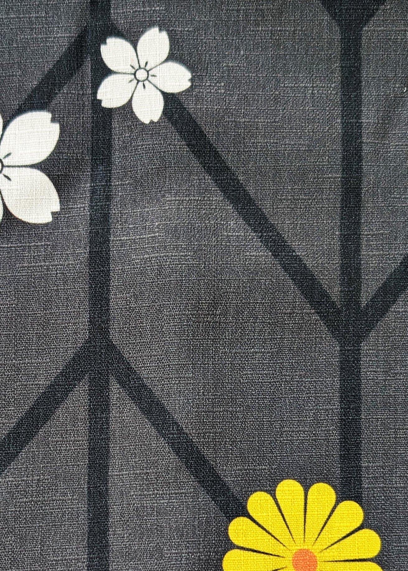 Japanese Yukata Kimono Plus Size - Yellow and Orange Flowers in Patterned Gray
