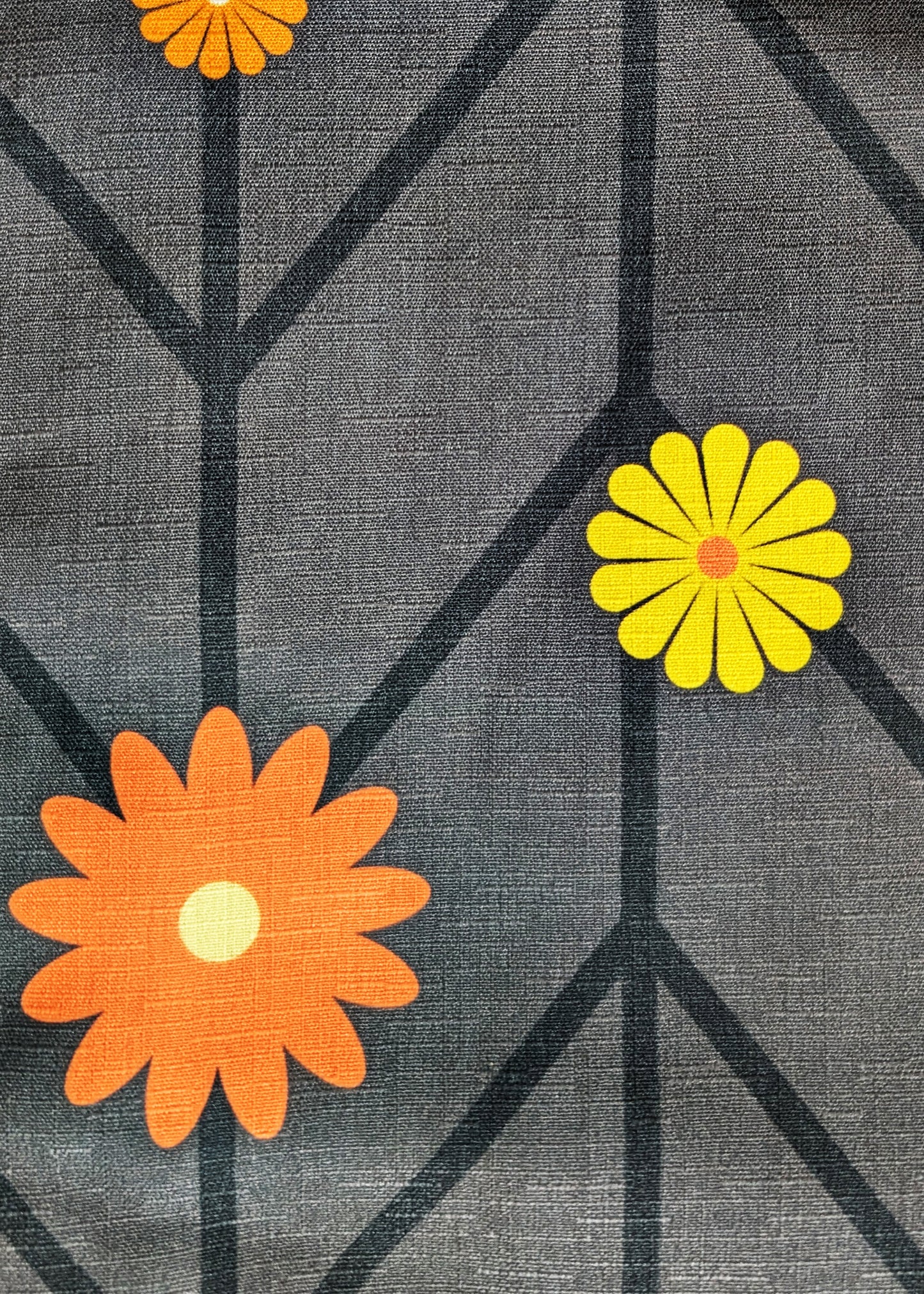 Japanese Yukata Kimono Plus Size - Yellow and Orange Flowers in Patterned Gray