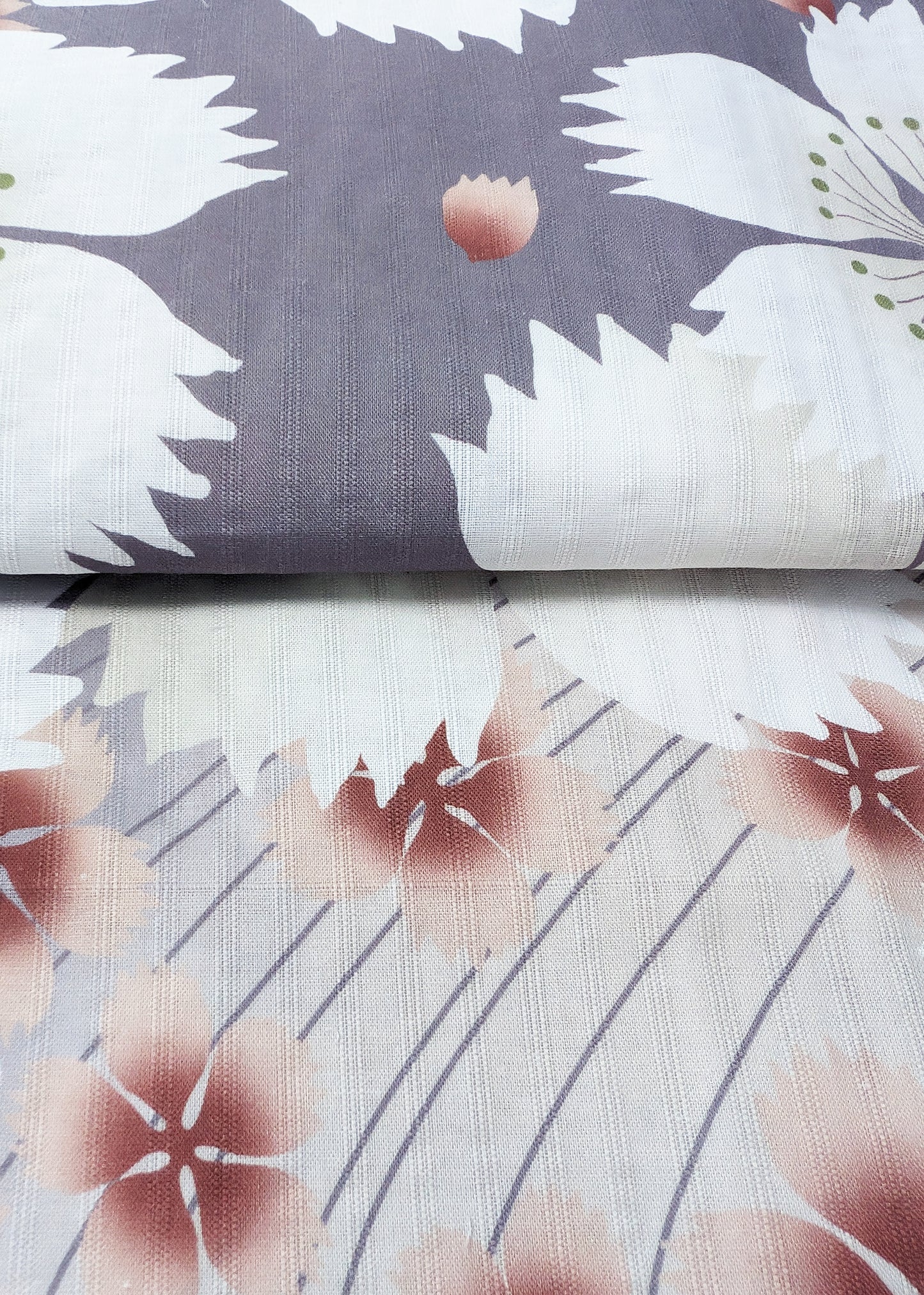 Japanese Yukata Kimono - White Sakura in Grey