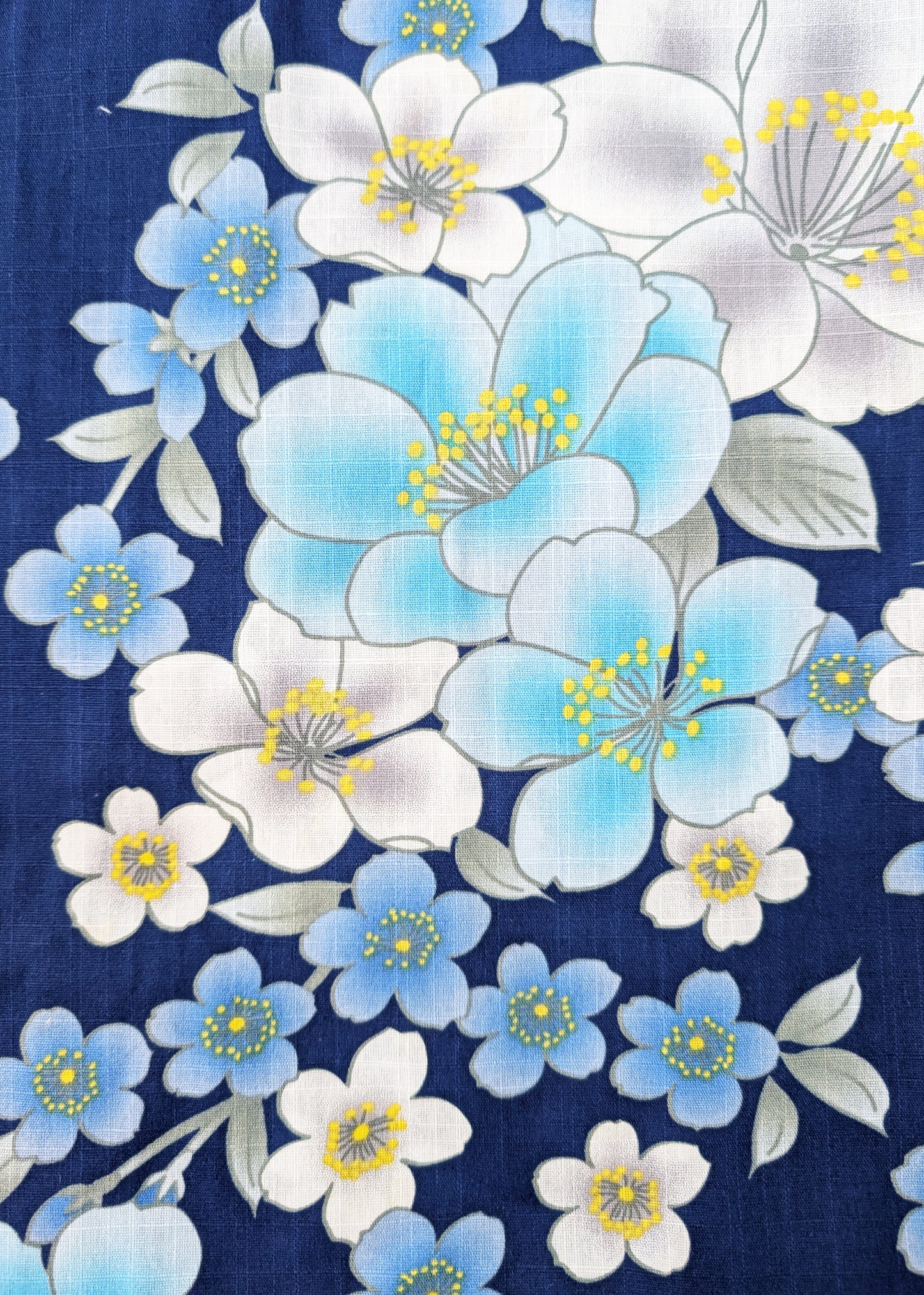 Japanese Yukata Kimono - Blue and White Cherry Blossoms in Navy
