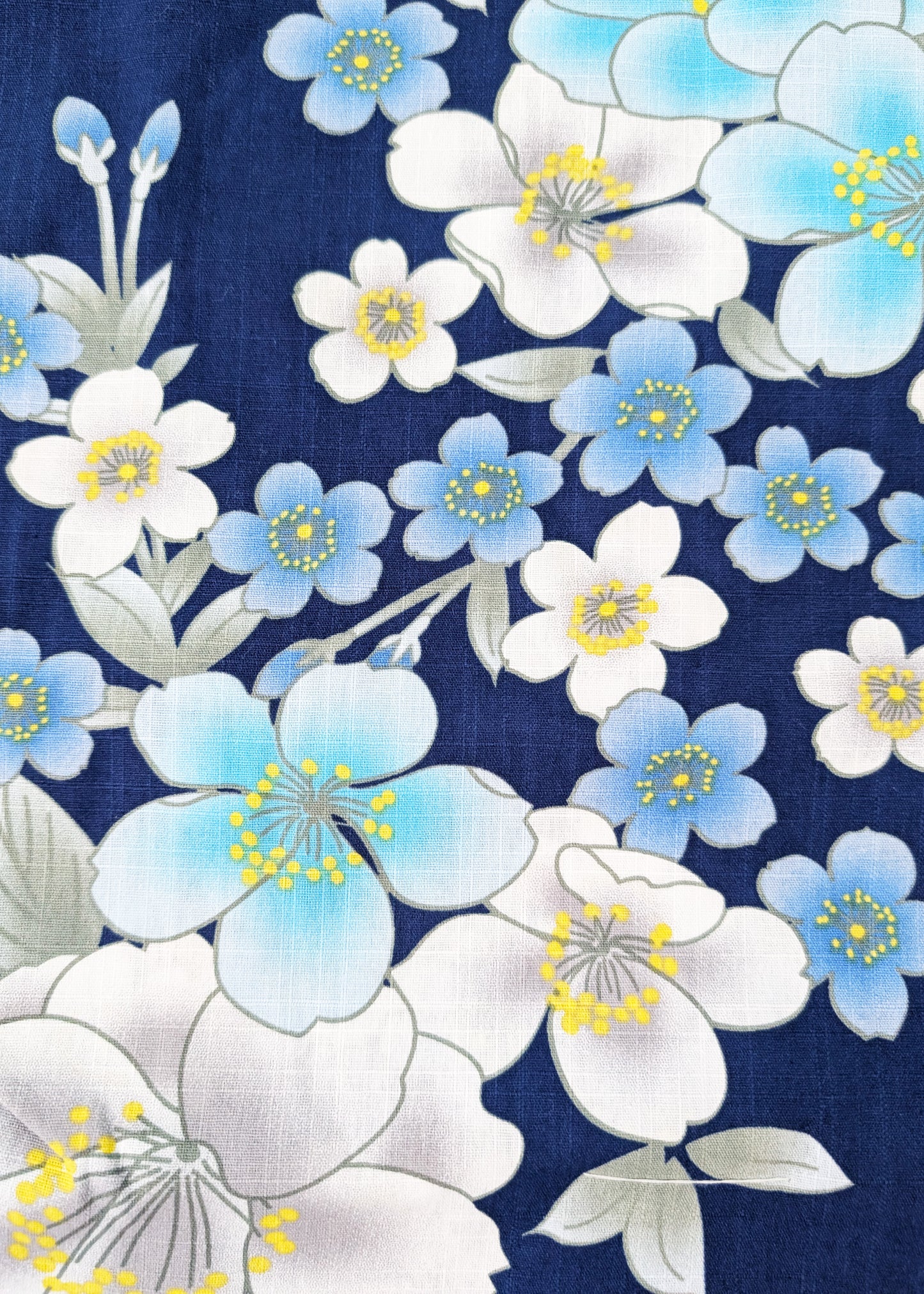 Japanese Yukata Kimono - Blue and White Cherry Blossoms in Navy
