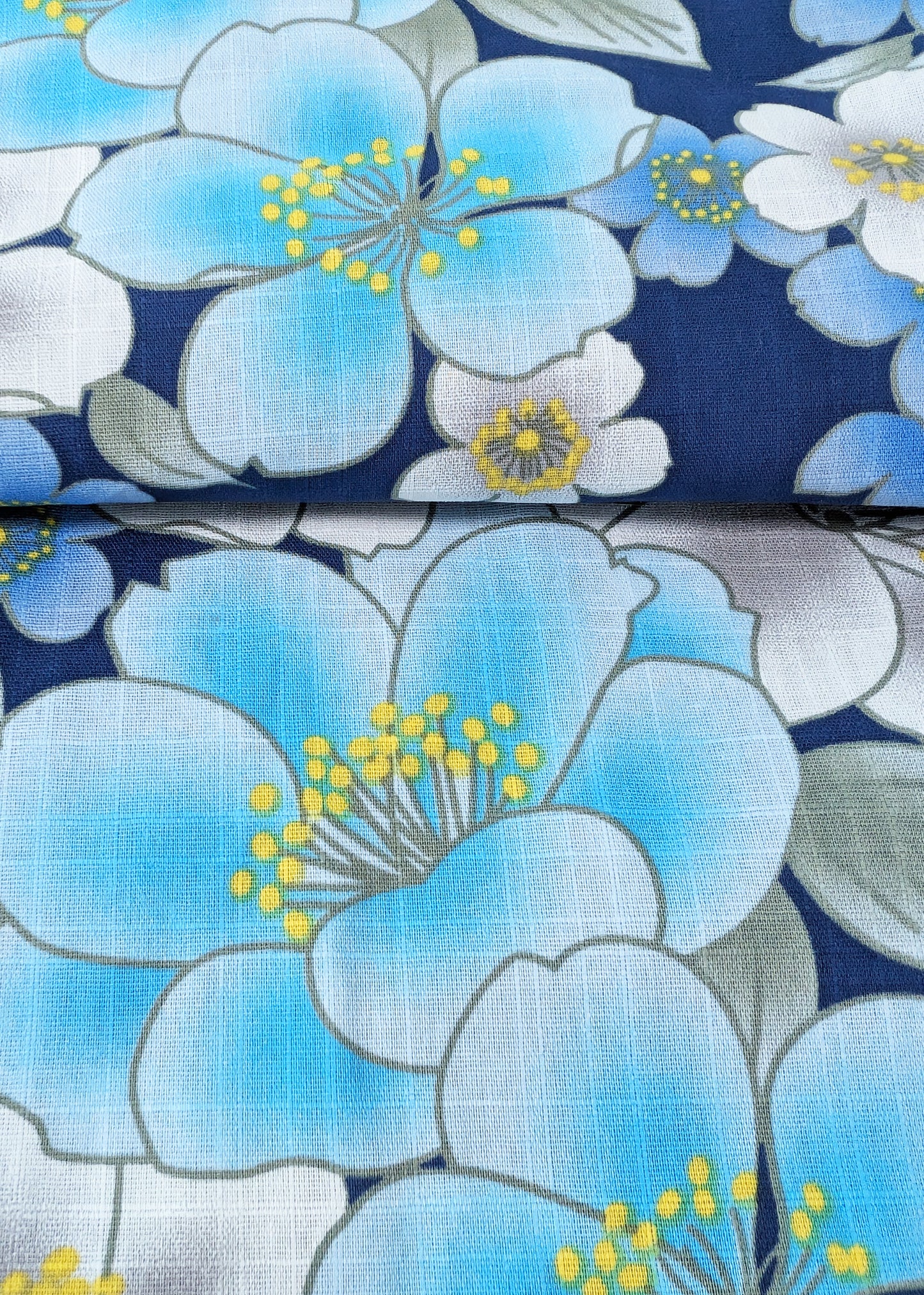 Japanese Yukata Kimono - Blue and White Cherry Blossoms in Navy