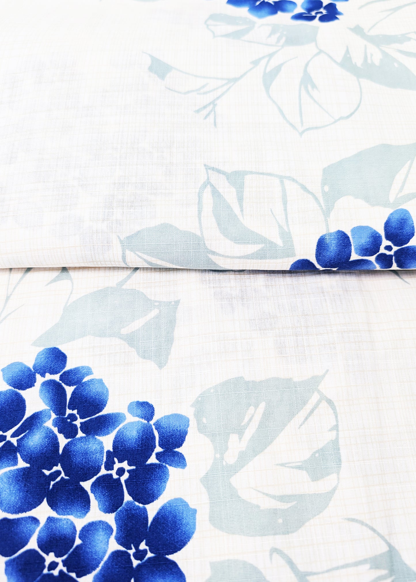 Traditional Japanese Women's Yukata Kimono - Blue Hydrangeas in White