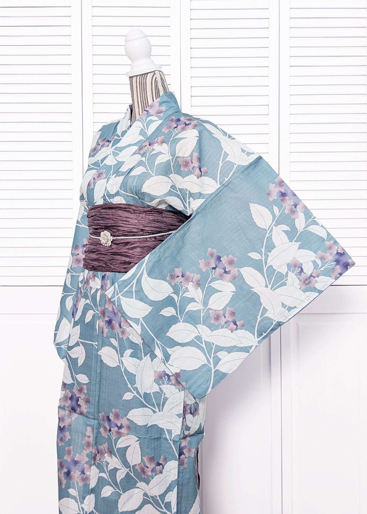 Yukata Kimono - Small Flowers in Jade Blue (Style #2659)