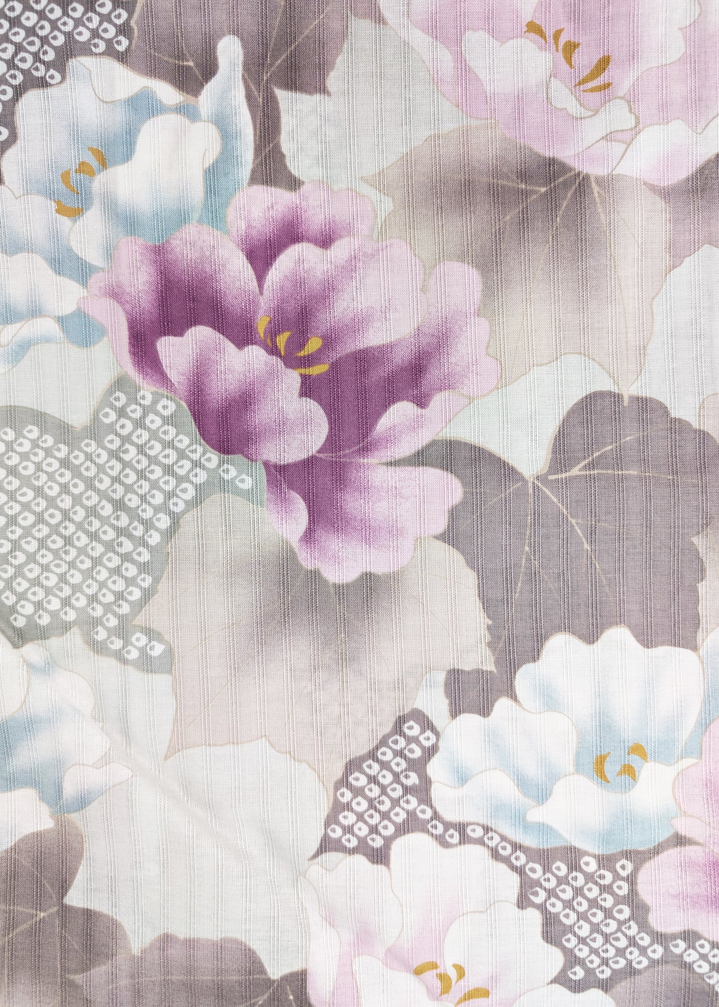 Traditional Japanese Women's Yukata Kimono - Flowers in Gray Leaves