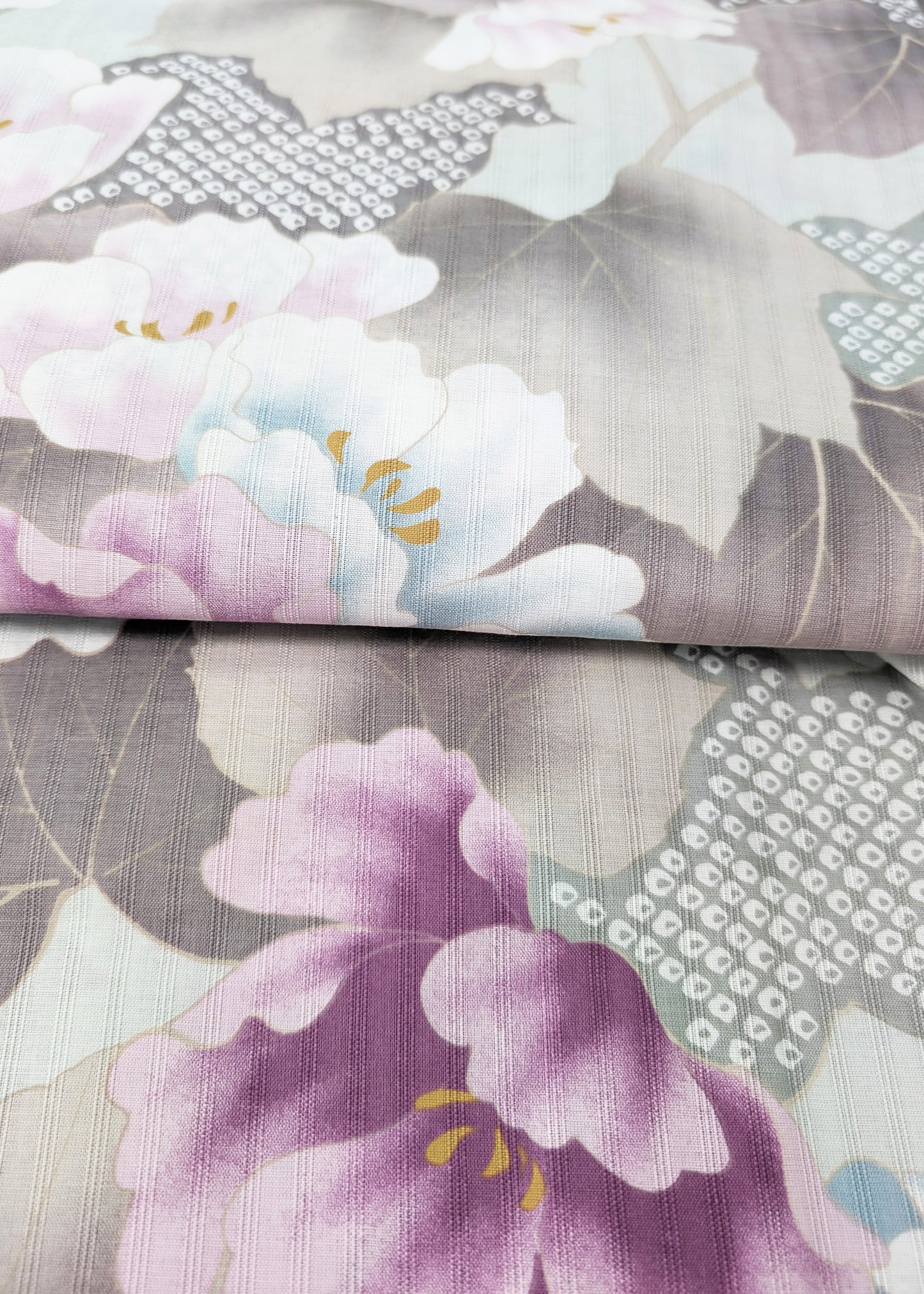 Traditional Japanese Women's Yukata Kimono - Flowers in Gray Leaves