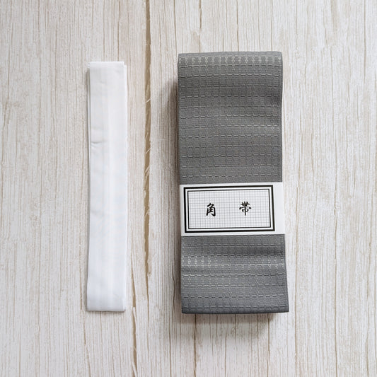 Traditional Japanese Kaku Obi Waist Belt for Men's Yukata - Silver