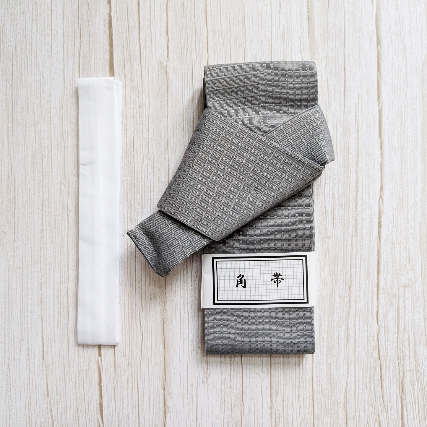 Japanese Men's Velcro Kaku Obi Waist Belt for Yukata - Simple Silver