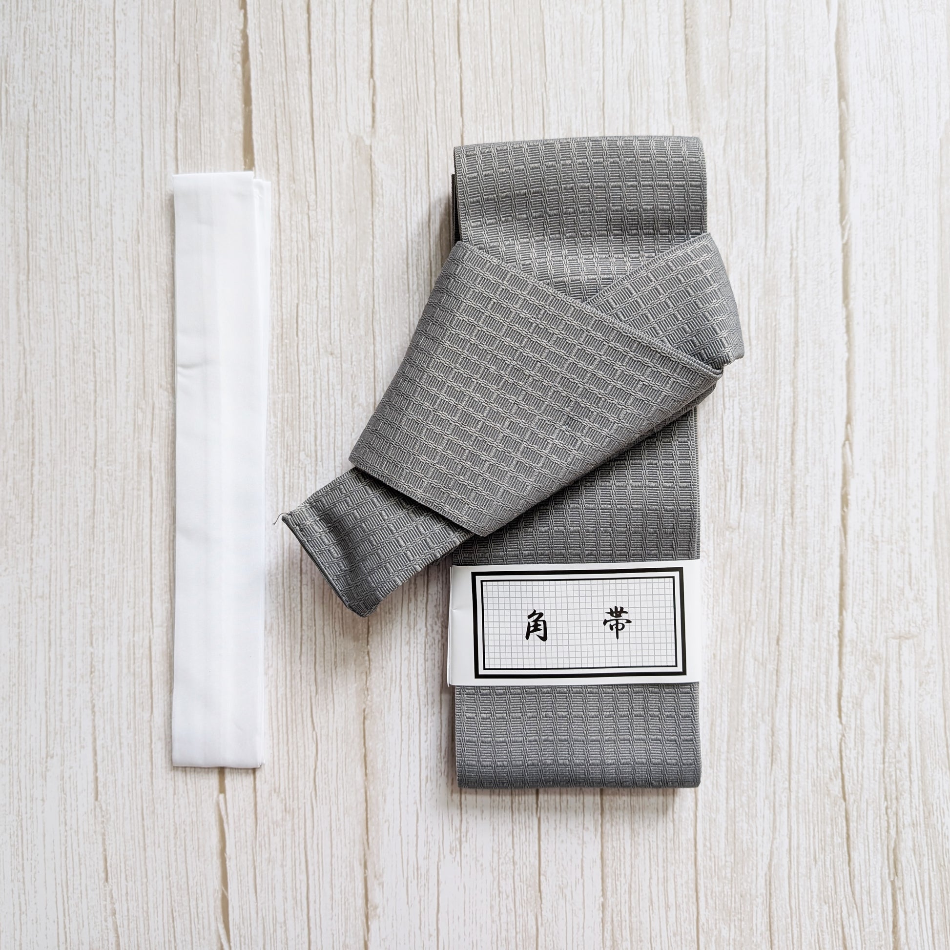 Japanese Men's Velcro Kaku Obi Waist Belt for Yukata - Simple Silver