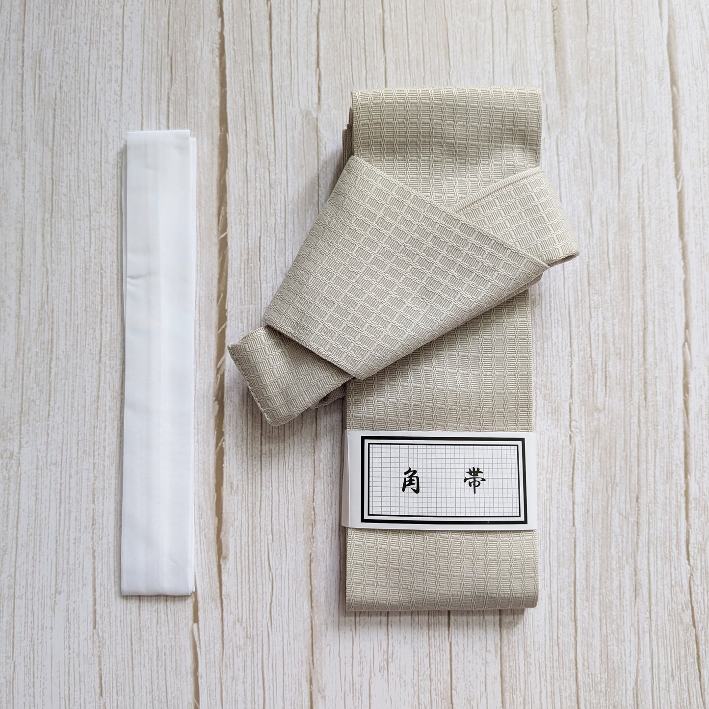 Traditional Japanese Velcro Kaku Obi Waist Belt for Men's Yukata Beige