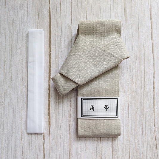 Traditional Japanese Velcro Kaku Obi Waist Belt for Men's Yukata Beige