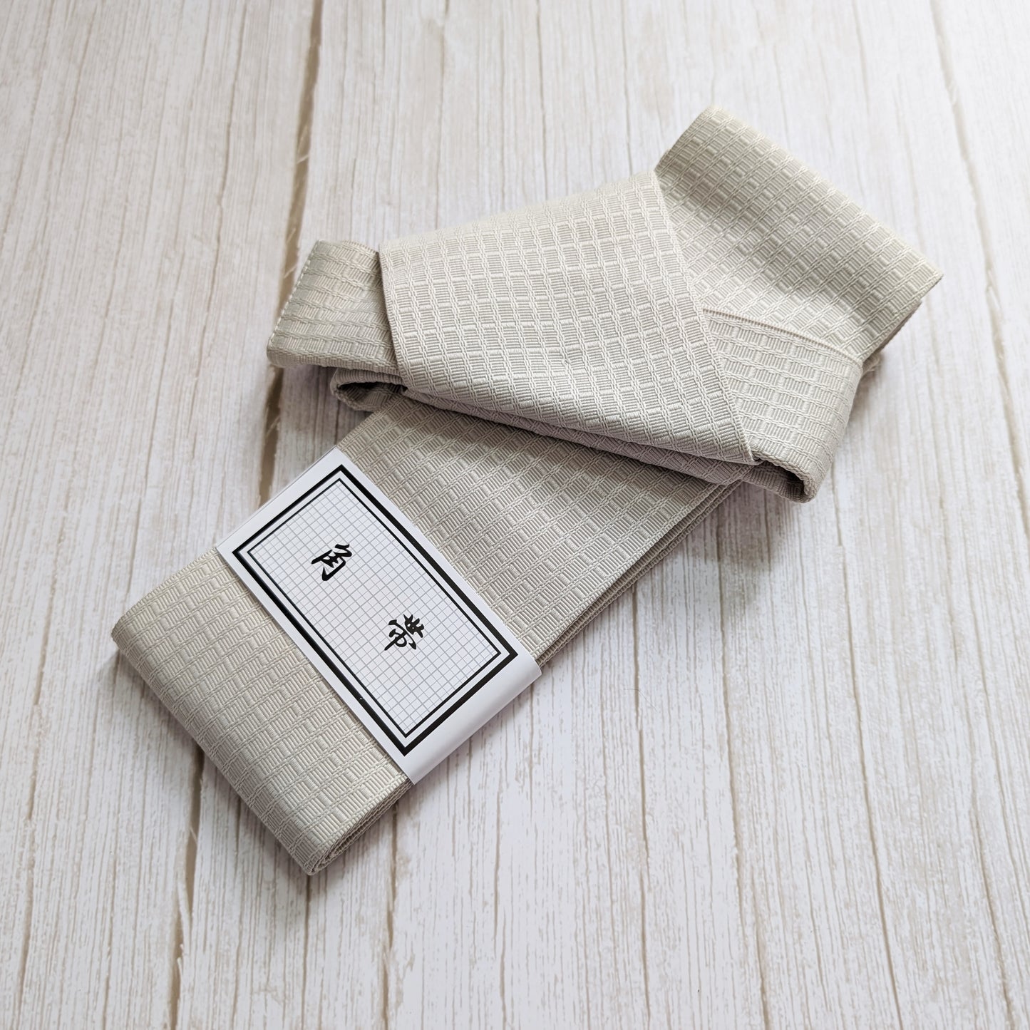 Traditional Japanese Velcro Kaku Obi Waist Belt for Men's Yukata Beige