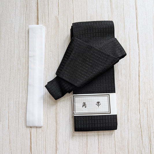 Japanese Men's Velcro Kaku Obi Waist Belt for Yukata - Simple Black
