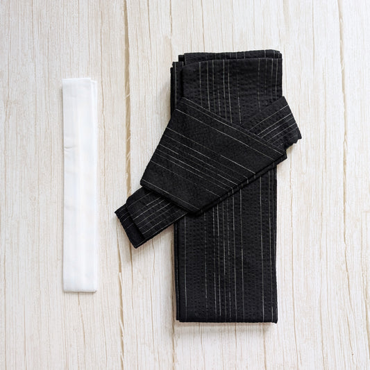 Japanese Men's Velcro Kaku Obi Waist Belt - Black with White Stripes