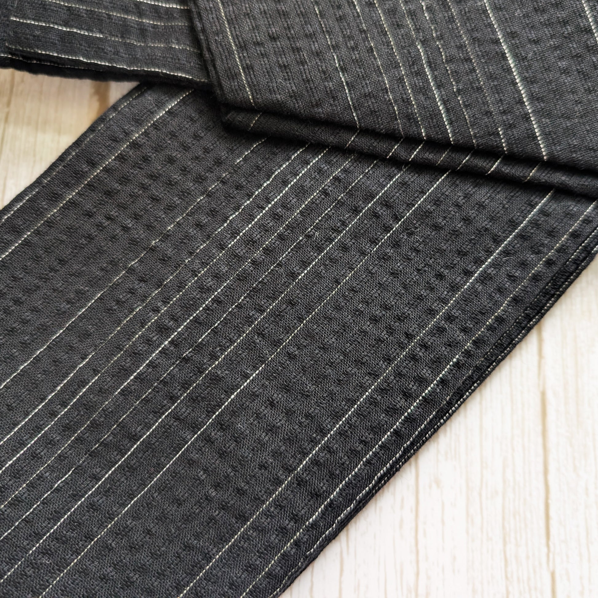 Japanese Men's Velcro Kaku Obi Waist Belt - Black with White Stripes