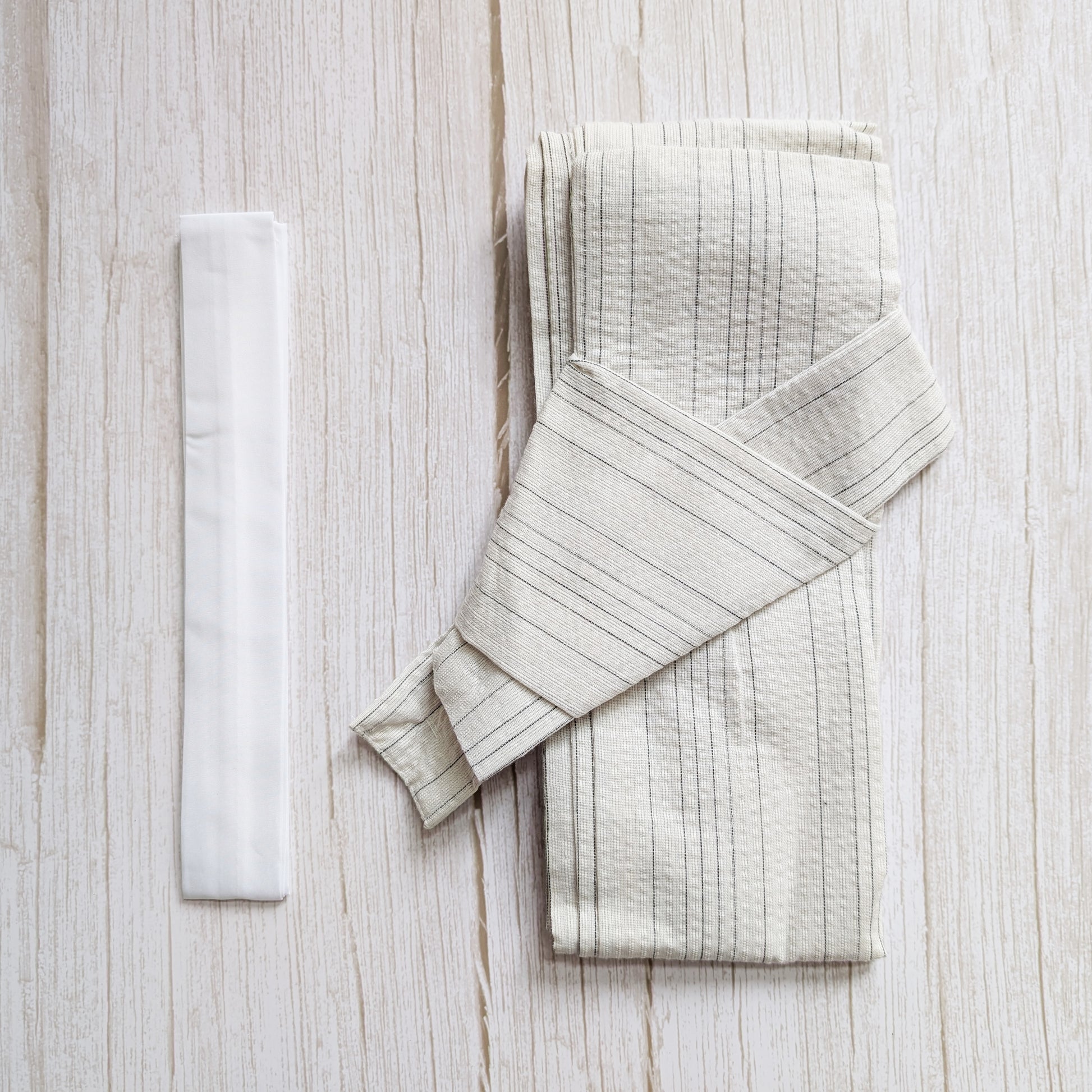 Japanese Traditional Men's Velcro Kaku Obi Waist Belt - White/Black