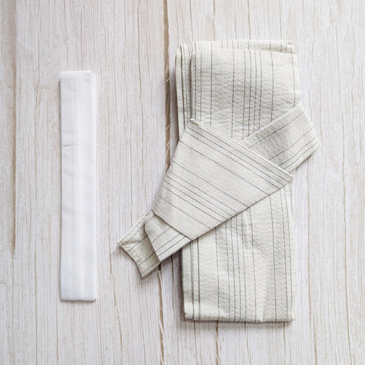 Japanese Traditional Men's Velcro Kaku Obi Waist Belt - White/Black