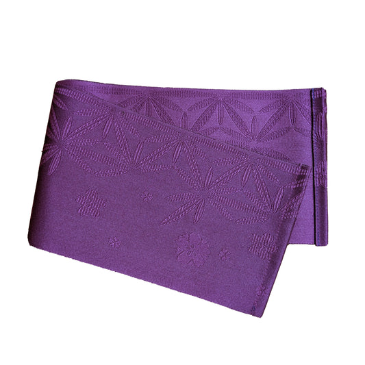 Japanese Traditional Hanhaba Flat Obi Belt for Women- Hemp Leaf Purple