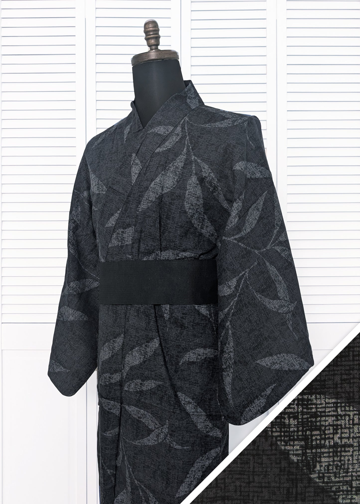 Japanese Traditional Men's Yukata Kimono Large - Branches in Charcoal