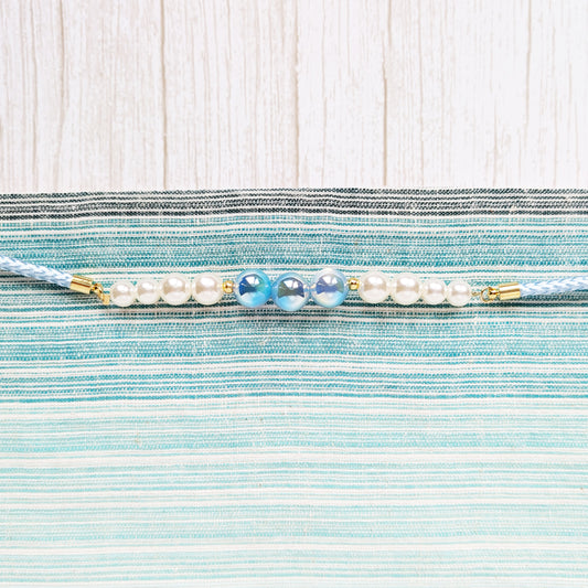 Traditional Japanese Kazari Himo for Yukata Kimono - Beads in Blue