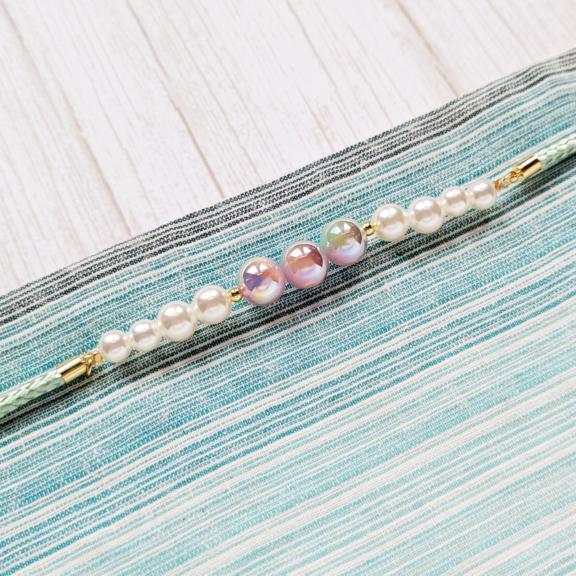 Kazari Himo - Beads Green, Traditional Japanese Accessory for Yukata