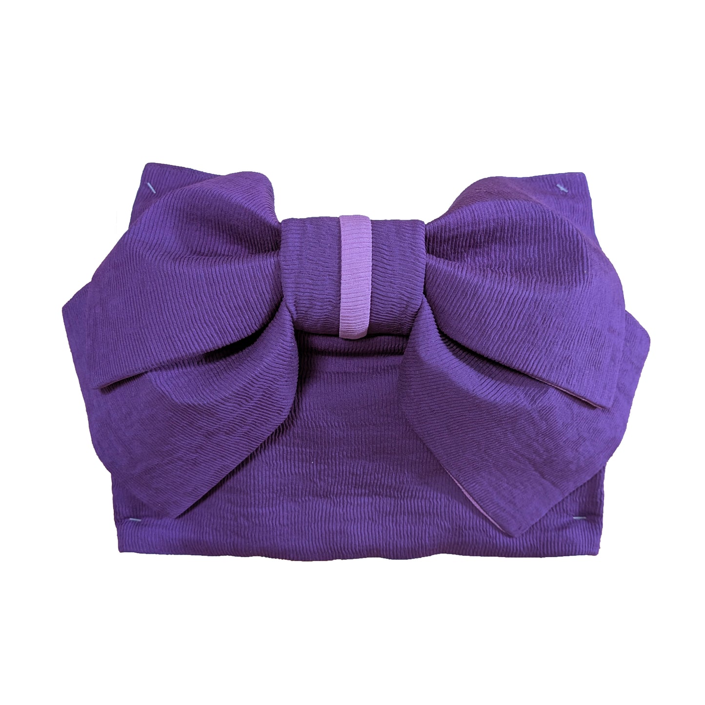 Traditional Japanese Women's Pre-Tied Bow Obi Belt- Textured Purple