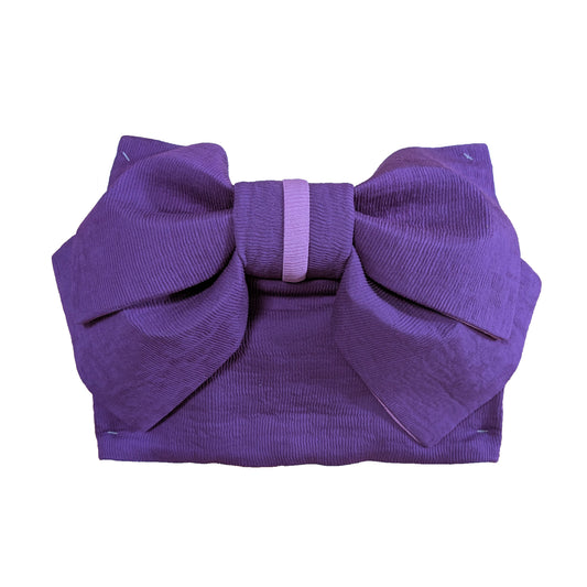 Traditional Japanese Women's Pre-Tied Bow Obi Belt- Textured Purple