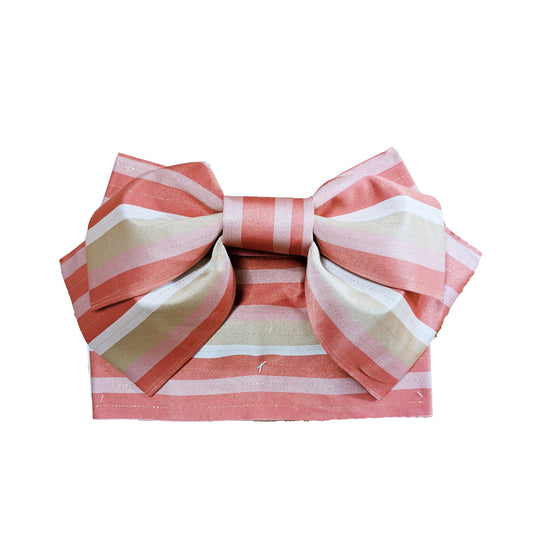 Traditional Japanese Women's Pre-Tied Obi Waist Belt - Striped Salmon
