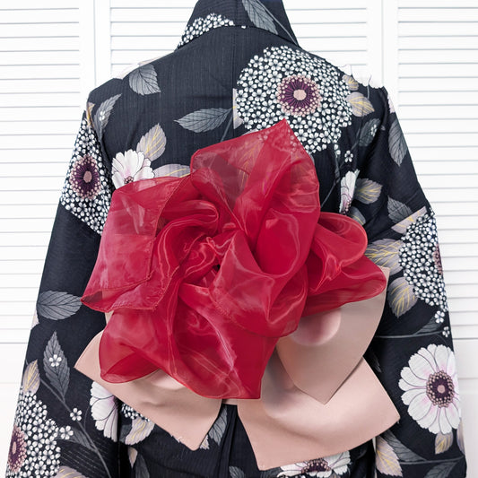 Traditional Japanese Decorative Obi Belt for Yukata Kimono - Red