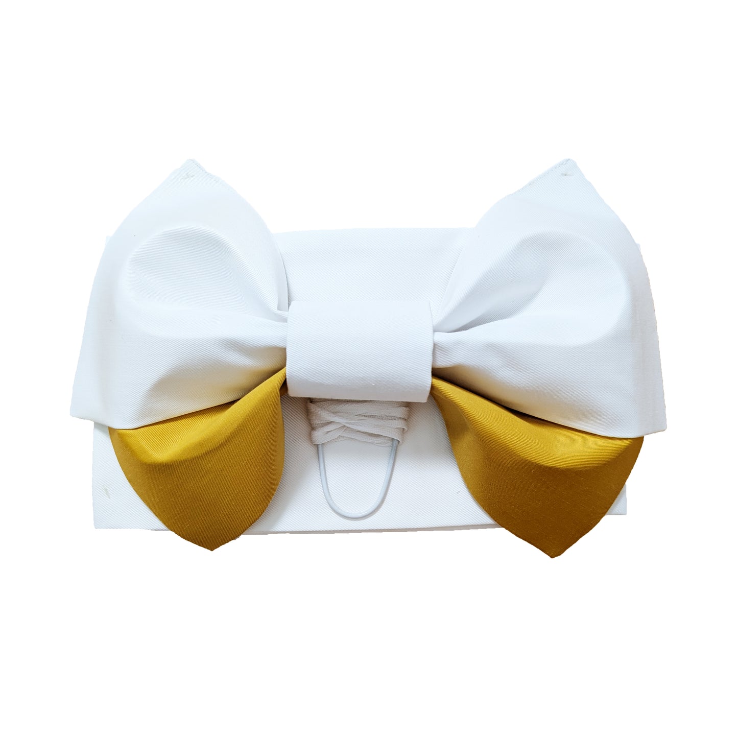 Traditional Japanese Women's Pre-Tied Obi Belt - Simple White/Gold