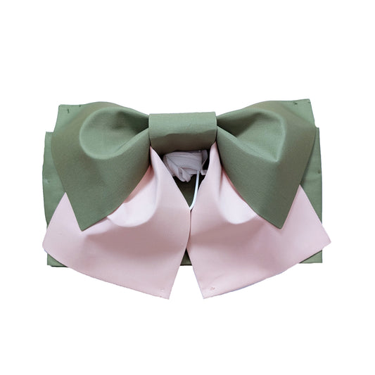 Traditional Japanese Women's Pre-Tied Obi Belt - Simple Green/Peach
